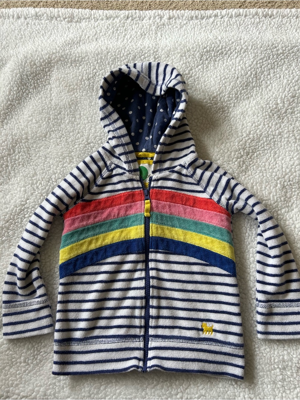 Mini Boden Towelling Rainbow Striped Full Zip Hoodie Sweatshirt Girls Size 4-5